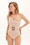 One Shoulder Bone Buckle Detailed Swimsuit - 3