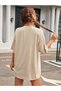 Unisex Beige Crew Neck Cotton Oversize Boyfriend T-shirt - 4