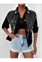 Women's BLACK drop Detailed Chain Denim Jacket MAKE UP THE DIFFERENCE