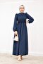 Nesli Lace Robe Linen Dress-Navy Blue - 4