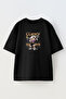 Unisex Black Oversize Cotton Luffy Gym Printed Knitted T-Shirt