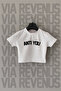 Anti-You Printed Slim Fit Crew Neck Stretch Fabric White Cropped