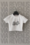 Candy Printed Slim Fit Crew Neck Stretch Fabric White Cropped