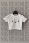 Cat Printed Slim Fit Crew Neck Stretch Fabric White Cropped