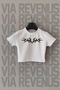 Savage Printed Slim Fit Crew Neck Stretch Fabric White Cropped