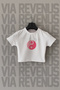 Yin Yang Heart Printed Narrow Fit Crew Neck Lycra White Crop