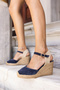Chri̇s Women's Dark Blue Real Suede Espadrille Sandals - 4