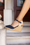 Chri̇s Women's Dark Blue Real Suede Espadrille Sandals - 5