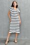 Knit Fabric Polo Collar Striped Batwing Sleeve White Beach Dress 10097 - 6