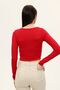 Women's Red Square Neck Long Sleeve Crop Blouse - 8