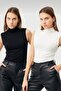 Women's Black and White 2-Piece Sleeveless Body Half Throat