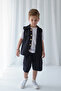 Black flowy fabric shorts vest set