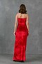 Red Velvet Fabric Scoop Neckline and Slit Detailed Stone Strap Design Maxi Dress 582335 - 3