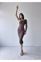 Brown One-Shoulder Tulle Draped Dress - 5