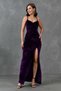 Purple Velvet Fabric Ruffle Collar and Slit Detailed Maxi Dress 582689 - 4