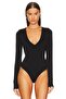 Women's Black Jersey U Neck Long Sleeve Bodysuit - 4
