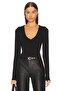Women's Black Jersey U Neck Long Sleeve Bodysuit