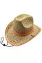 Unisex Summer Straw Fedora Cowboy Hat with Sun Protection Striped Detail