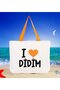 Didim Orange 48x40m Handle Canvas Beach Bag - Printed Shoulder Bag, Shopping