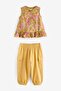 Yellow Floral Patterned Cotton Cargo Pants Set - 2