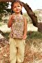 Yellow Floral Patterned Cotton Cargo Pants Set