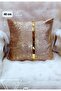Pillowcase Velvet Fabric Gold Leather Accessorized Velvet-Look Square Cushion Cover 40 x 40 cm - 8