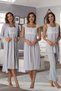 Women's Gray Lace Cotton Maternity Maternity Dressing Gown Pajamas Set Nightgown 4-Piece Set