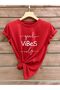Good Vibes Printed Crewneck Cotton Regular Fit Red Women's T-Shirt