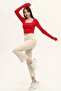 Women's Red Square Neck Long Sleeve Crop Blouse - 7