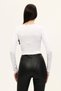Women's White Crew Neck Long Sleeve Crop Blouse - 6