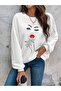 White Oversized Unisex Crew Crew neck Sweatshirt with Red Lipstick and Woman's Printed and "Shush" Symbol - 3