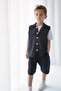 Black flowy fabric shorts vest set - 3