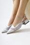 Thamara Silver Patent Leather Pointed Toe Mesh Detailed Short Heeled Women's Shoes - 2