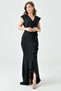 Flexible Diver Fabric Double Breasted Neckline Flounce Detailed Maxi Length Black Evening Dress 582443 - 4
