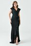 Flexible Diver Fabric Double Breasted Neckline Flounce Detailed Maxi Length Black Evening Dress 582443 - 7