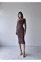 Brown One-Shoulder Tulle Draped Dress - 4