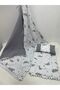 Gray, Muslin and Pompom Bottom Opening, Pillow and Blanket Set of 3