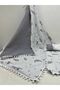 Gray, Muslin and Pompom Bottom Opening, Pillow and Blanket Set of 3 - 2