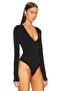 Women's Black Jersey U Neck Long Sleeve Bodysuit - 2