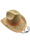 Unisex Summer Straw Fedora Cowboy Hat with Sun Protection Striped Detail - 3