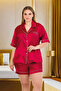 Red Battal Satin Shorts Suit