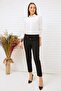 Women's Black Elastic Waist Carrot Cut Pencil Pants