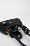 Women's Lotus Black Baguette Wallet Design Faux Leather Snap Closure Hand and Shoulder Bag - 4