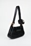 Women's Lotus Black Baguette Wallet Design Faux Leather Snap Closure Hand and Shoulder Bag - 3