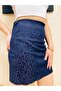 Navy Blue, Patterned, Elastic Waist Denim Skirt - 2