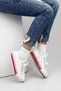 White Fuchsia Laced Women's Daily Sports Flat Sole Linen Sneaker 35233