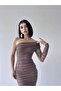 Brown One-Shoulder Tulle Draped Dress