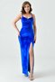Women's Velvet Fabric Strap Chest Cutout and Slit Detailed Cobalt Blue Maxi Dress582689 - 4