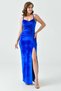 Women's Velvet Fabric Strap Chest Cutout and Slit Detailed Cobalt Blue Maxi Dress582689 - 7