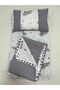 Gray, Muslin and Pompom Bottom Opening, Pillow and Blanket Set of 3 - 4